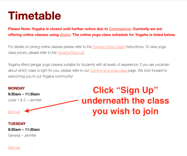 Timetable Signup Link